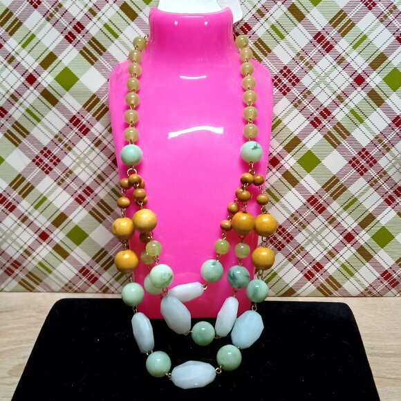 NWT Sonoma Life+Style Chunky Green Blue Beaded Layered Necklace Jewelry #90 - Picture 2 of 9